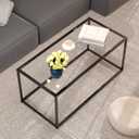 Glass Coffee Table Modern Center Table,Minimalist Coffee Table for Living Room,Tempered Glass-top with Sturdy Metal Frame, Easy Assembly,Black, 39.4 x 18.9 x 17.7 inches
