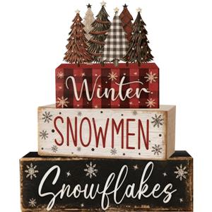 4 Pcs Christmas Decorations Indoor - Wooden Christmas Tree Table Decoration for Home - Holiday Centerpiece For Table - Winter Tiered Tray Decor Rustic Farmhouse Xmas Gift for Home Kitchen Mantel