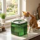 Cat Water Fountain, Ultra-Quiet Automatic Pet Water Dispenser,Low Noise FCC & CE Certified Safe, BPA-Free, Triple Filtration Drinking Fountain for Cats and Dogs (Green) 2 Free Filters