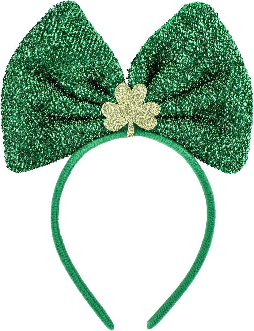 XIHIRCD St Patrick's Day Headband, Green Bow Hair Band Shinny Irish Shamrock Headband Clover Headpiece St Patrick's Day Costume Accessories for Women Girls Irish Festival Party Supplies