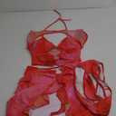 Unknown Women's 3 Piece Tie Dye Halter Triangle Tie Back Bikini Set with Ruched Drawstring Cover Up S
