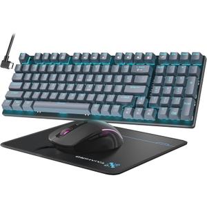 Mechanical Gaming Keyboard and Mouse, LED Backlit 98-Key Floating Keycap & 4 DPI RGB Gaming Mouse with Mouse Pad, Full Anti-Ghost Light Up Wired Computer Keyboards for MAC PC Gamer Accessories, Gray