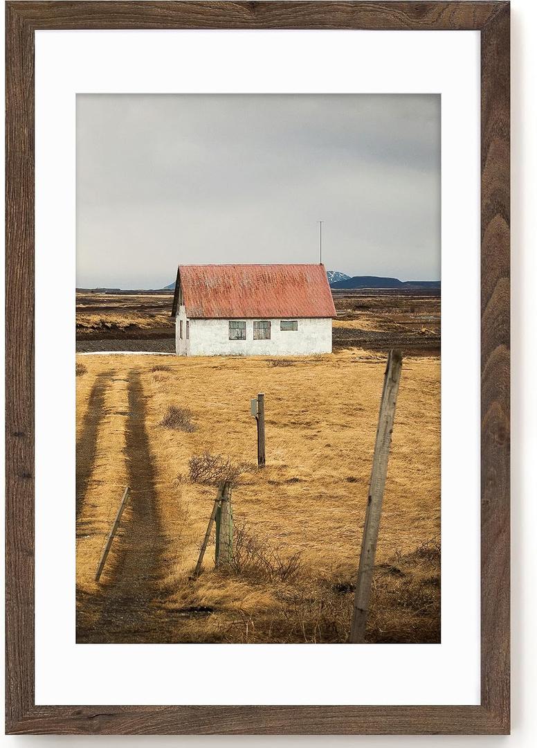 Fun Memories 24 x36 Poster Frames, 24x36 Solid Wood Picture Frame, Photo Frame 20x30 with Mat or 24 x 36 Without Mat, 24x36 Large Picture Frame with Tempered Glass for Wall Mount, Walnut, 1 Pack