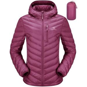 CAMEL CROWN Women's Down Jackets Lightweight Puffer Jackets Packable Quilted Winter Coat Hooded Outerwear With Chest Pocket XXL