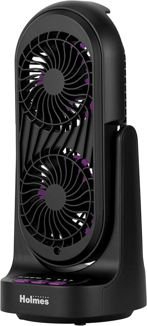 Holmes DuoBreeze Dual Purple Blade 13 Desk Fan  Clean Breeze Technology, Adjustable Tilt Head, 3 Speeds, Space-Saving Design, Easy to Clean, 8-Hour Timer  Ideal for Home or Office Use