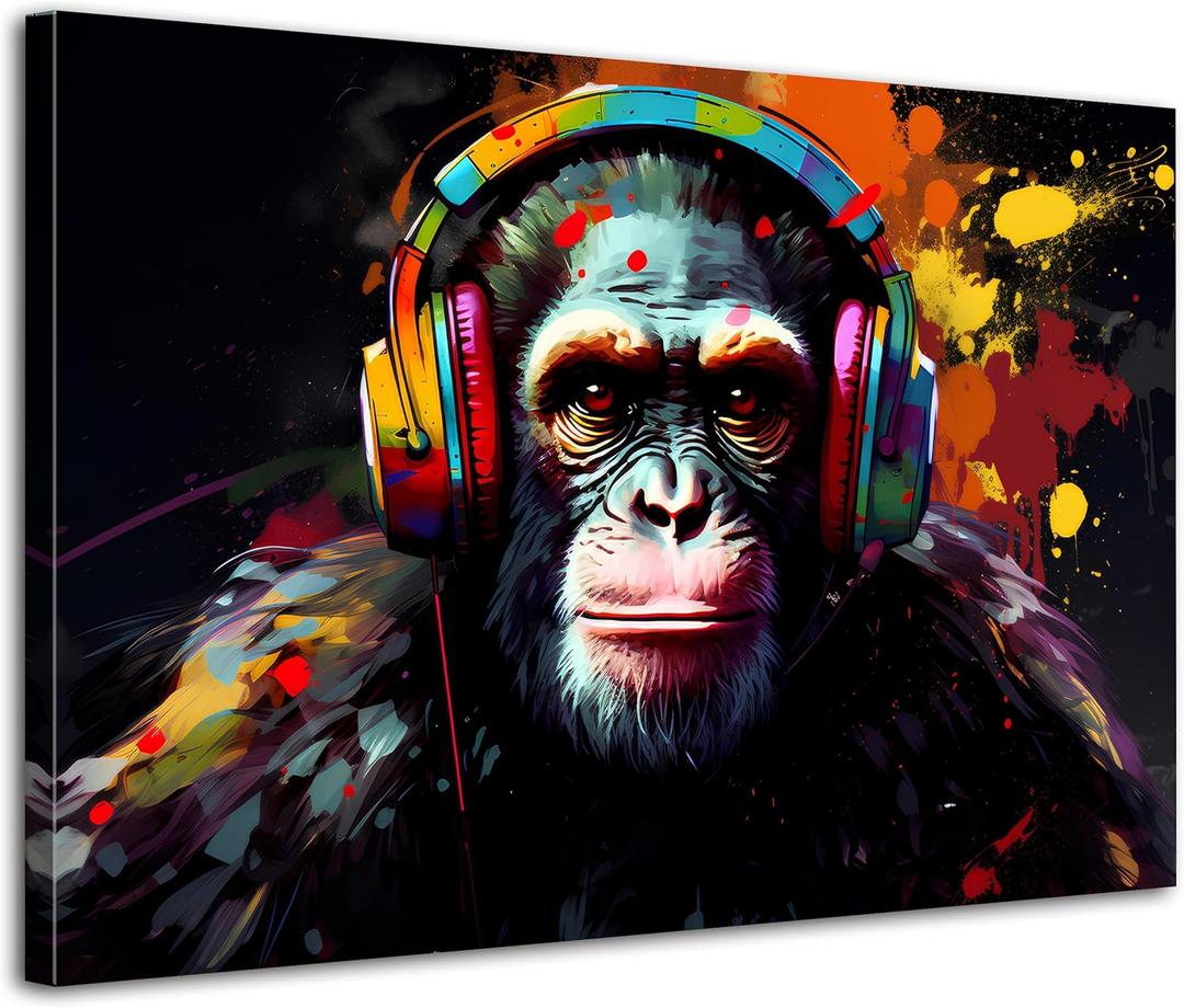 Monkey Street Graffiti Wall Art Boys Room Decor Abstract Banksy Animal Canvas Art Painting for Living Room Office Wall Decor Home Decoration Watercolor Gaming Monkeys Poster Prints Artwork 12x16 (TYDXX)