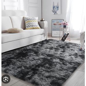 AIMECO Area Rugs for Living Room Bedroom, 4X6 Ft Shag Fluffy Rug Black Carpet ，Machine Washable Indoor Carpet for Kids Girls and Boys, Dorms, Nursery Rooms,Room Decor Aesthetic,Tie-Dyed Dark Grey