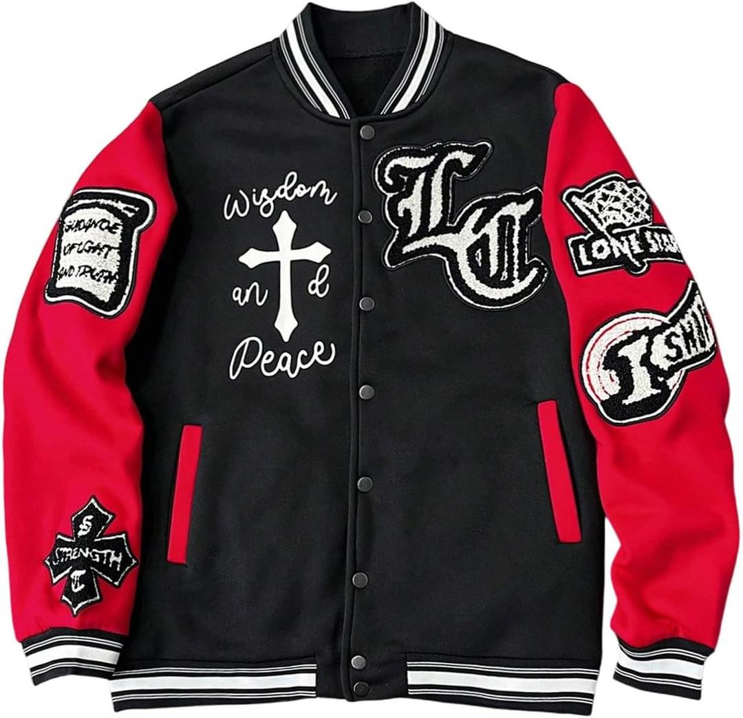 SOLY HUX Men's Letter Graphic Color Block Varsity Jacket Long Sleeve Y2k Streetwear Baseball Jacket, XXLarge