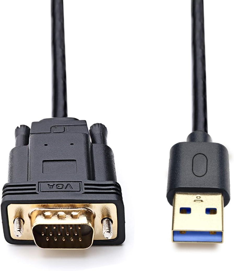 Herfair USB to VGA Adapter Cable (Built-in Driver) 3FT USB 3.0 Type A to 15-Pin D-sub VGA Converter with 1080P HD Output Support MacOS/Windows 10/8/8.1/7 Laptop Computer PC