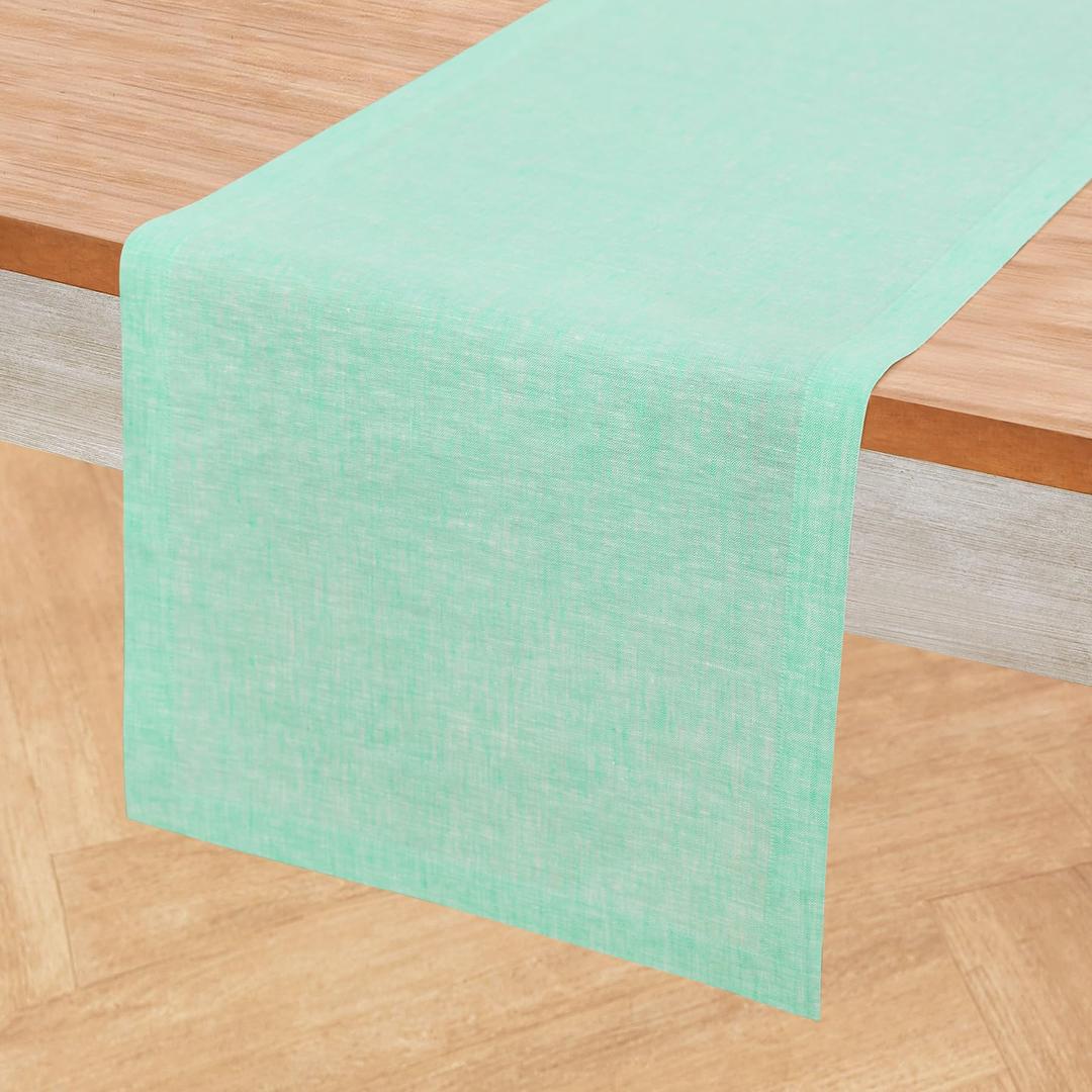 Solino Home 100% Pure Linen Dining Table Runner Aqua, Athena 14 x 36 in