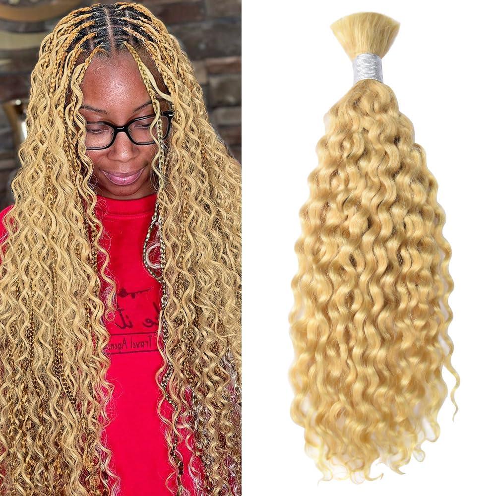 Braiding Hair Deep Curly Bulk Human Hair for Boho Knotless Braids - 613 Blonde, 18 Inch, 100g 1 Bundle, 100% Real No Weft Hair Extensions