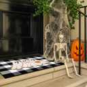 Nuanchu 2 Pcs Halloween Door Mat Combo Set Ghost Coir Non Slip Welcome Mat 28" x 43" Black and White Buffalo Plaid Rug for Halloween Front Porch Entryway Decor