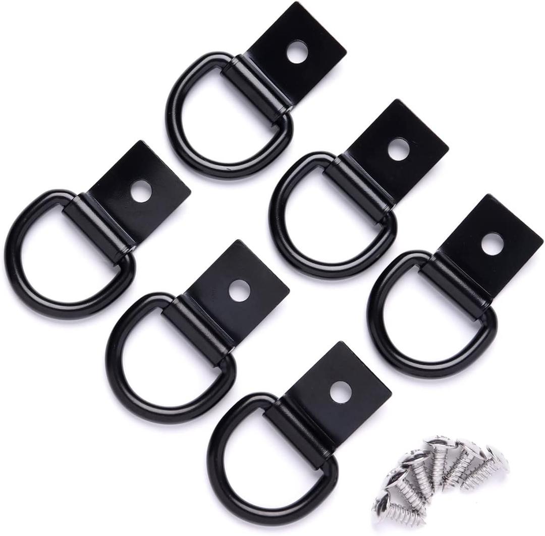 6 Pcs D-Ring Tie Down Anchors 1/4" Heavy Duty Steel Tie Down Hooks for Truck, Trailer, Camper, Warehouse, Garage, Boat, Cargo Control Surface Mount, D Ring with Screws, Black 