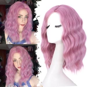 ENTRANCED STYLES Pink Wig for Women - Short Bob Purple Pink Wigs 14 inch Middle Part Curly Wavy Synthetic Cosplay Costume Hair for White Women Girls Daily Party Colorful Hair Wigs