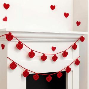2 Pcs 13 ft Valentine's Day Heart Garland Banner Red Heart Crochet Garland Hanging Ornament Romantic Valentines Decoration for Anniversary Wedding Birthday Fireplace Party Decor