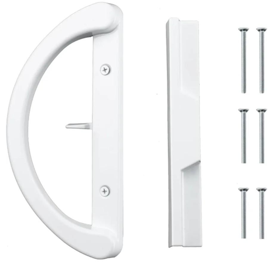 HOME MASTER HARDWARE Patio Sliding Glass Door Handle Set, Non-Keyed Sliding Patio Door Handles Replacement, White Diecast Slider Door Handle Fits 3-15/16 Hole Spacing for Mortise Style,1 Set