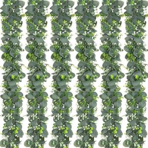 Dolicer 6 Packs 6FT Artificial Eucalyptus Garland, Faux Greenery Garland Fake Vines Hanging Silver Dollar Eucalyptus Leaves for Wedding Backdrop Arch Table Wall Party Home Decor (Grey Green With White Seed)