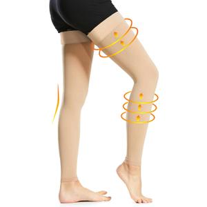 Ailaka Medical Compression Stockings for Women Men, Thigh High Footless 20-30mmHg Graduated Compression Socks with Silicone Band for Varicose Veins, Edema, Post-Surgery (Large (1 Pair), Beige)