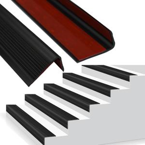 Black Vinyl Stair Nosing & Edge Protector - Self-Adhesive Non-Slip Stair Edging Trim, Waterproof Stair Nose Molding for Indoor/Outdoor Staircases (10Ft, Bullnose Design)