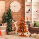 23.6 Inch Wooden Christmas Tree Shelf 4 Tier Display Tree Ornament Stand Corner Wooden Bookshelf Holder for Xmas Holiday Display Decoration(Brown)