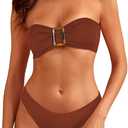 ZAFUL Women's Bandeau Bikini Sets Buckle Strapless Lace Up High Cut 2 Piece Swimsuit Solid Bathing Suit
, Size -S