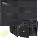 Focusound 50 Pack Acoustic Foam Panels 1" x 12" x 12" Sound Proof Foam Panles Soundproofing Noise Cancelling Wedge Panels for Home Office Recoding Studio with 300PCS Double-Side Adhesive