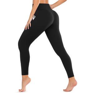 DHSO High Waisted Leggings for Women Full/Knee Length Capri Tummy Control Buttery Soft Yoga Pants for Workout Athletic (Large-X-Large, Pockets-Black)