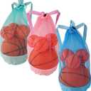 Lyreh 3pcs Mesh Drawstring Beach Bag, 3 Color Durable Beach Sand Toys Mesh Backpack Swim and Pool Balls Storage Bags Packs for Kids Men Women Athletic Gym Sports Workout(Green, Blue, Pink)