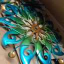 Solar Wind Spinners Outdoor H63xW13 Metal Kinetic Garden Spinner with Crackle Glass Ball & Built-in Solar Panel Peacock-Style Yard Wind Sculpture with LED Light