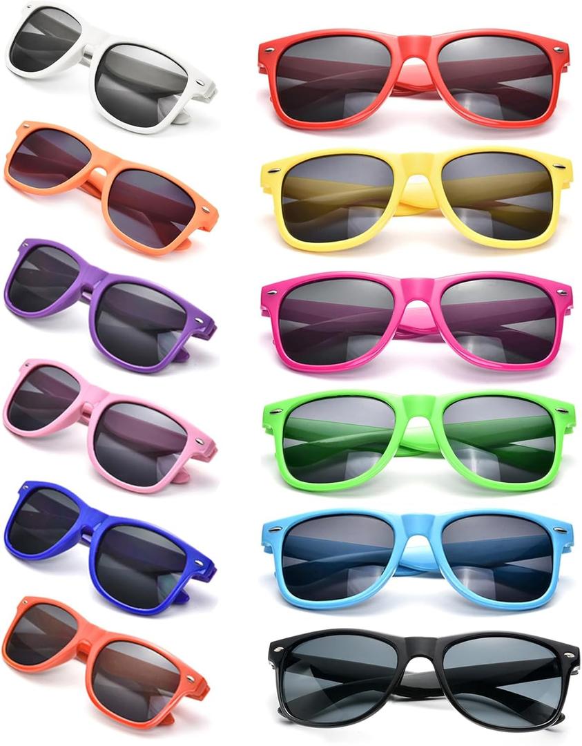 SUNOVELTIES 12 Pack Neon Colors Sunglasses Classic Retro Party Favors Sunglasses for Unisex Adult (Multicolor)