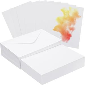 PATIKIL 50 Sets Pure Cotton Watercolor Cards 140lb/300 GSM Postcards with Envelopes for Art Painting Creative Thank Notes, 5x7 Inch