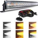 50 Inch 288W Curved LED Light Bar White/Amber Flasing Strobe Light with Six Modes Driving Fog Lights Spot Flood Combo Bumper Lights with Switch Wiring Harness for Offroad Truck 4WD SUV ATV UTV