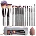 Travel Makeup Brush Set BS-MALL 14 Pcs with 1 Pcs Makeup Sponge  Essential Foundation Powder Concealers, Eye Shadows, Blush Makeup Brushes with Travel Makeup Case (Champagne)