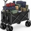 300L Collapsible Wagon Cart 250LB Foldable Garden Cart with All Terrain Wheels, Heavy Duty Utility Wagon with Cup Holders for Shopping/Beach/Garden/Camping/Sports, Black