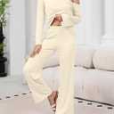 BWQ Sexy 2 Piece Outfits for Women Long Sleeve Wide Leg Pants Casual Lounge Matching Sets (Beige, XL)