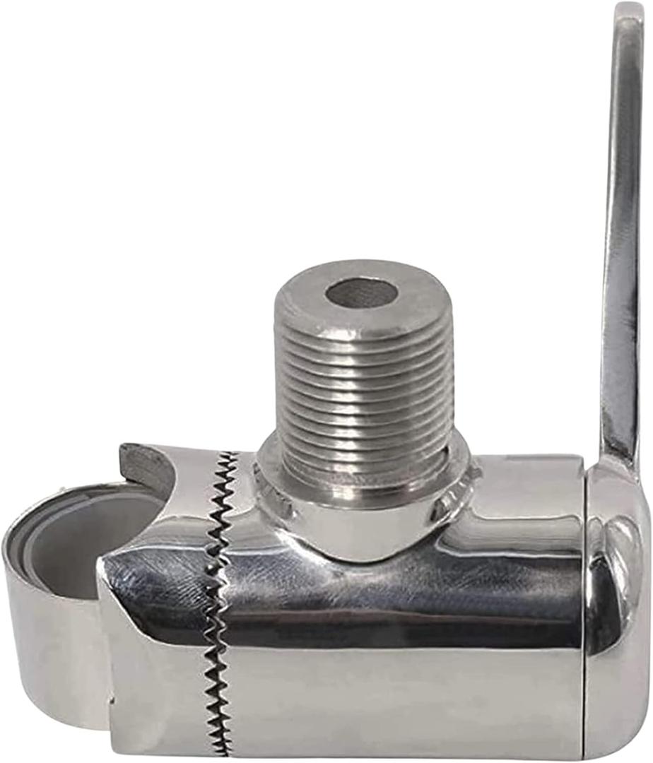 MARINE CITY 316 Stainless Steel Antenna Ratchet Rail Mount, Rust Resistant with Mount W/Hole and Handle for Standard 1"-14 Thread Male Threads