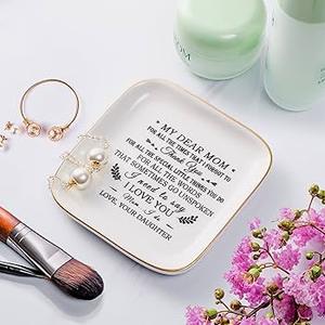 Custom Gifts for Mom Personalized Ceramic Jewelry Tray Ring Dish Decorative Gift -My Dear Mom- Mothers Day Gifts Thanksgiving Christmas Birthday Gifts for Mom Women Daughter