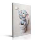Cute Elephant on Toilet Wall Art Canvas Print Framed Funny Animal Bathroom Decor Nursery Wall Art Kids Room Playful Artwork Painting Poster Unique Baby Elephant Gift Restroom Decor 16x24 Inches