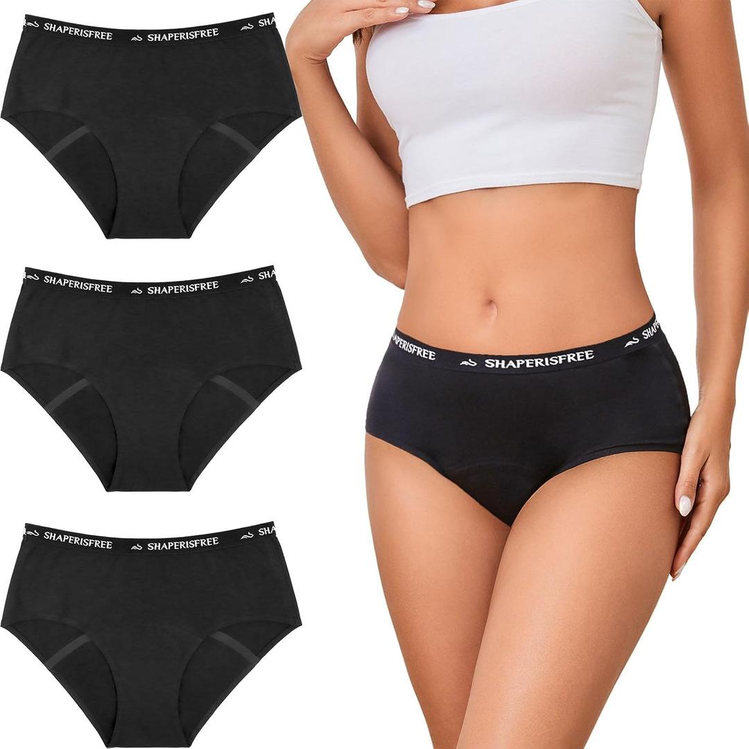 Incontinence Underwear for Women Leakproof 2.0 High Absorbency Period Panties Ladies Leakproof Menstrual Bladder Control Washable Cotton Briefs Multipack (Black, S)