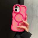 Magnetic for iPhone 14 Pro Max Case [Compatible with Magsafe] Translucent Matte Cute Curly Wave Frame Phone Case,Soft TPU Bumper Slim Fit Shockproof Protective Cover for Men Women-Hot Pink