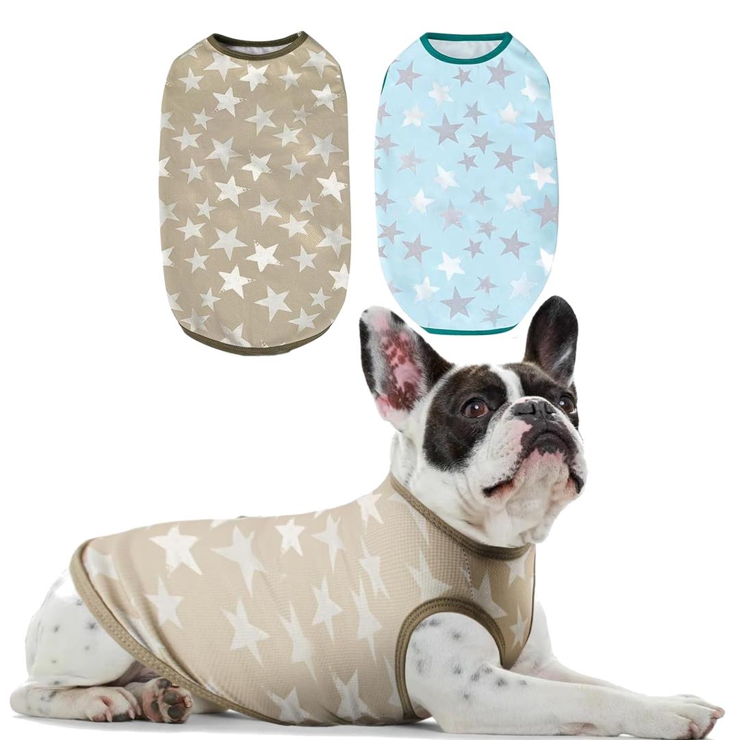 Sychien Dog Shirts Quick Dry Summer Cooling Star Printing Dogs T-Shirt,Deep Green+Light Blue S