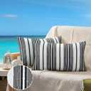 JASEN Black and White Striped Outdoor Pillow Cover, Outdoor Lumbar Pillow Covers 12x20 Waterproof Set of 2, Decorative Throw Pillow Cover for Outside Patio Furniture Garden (No Inserts)