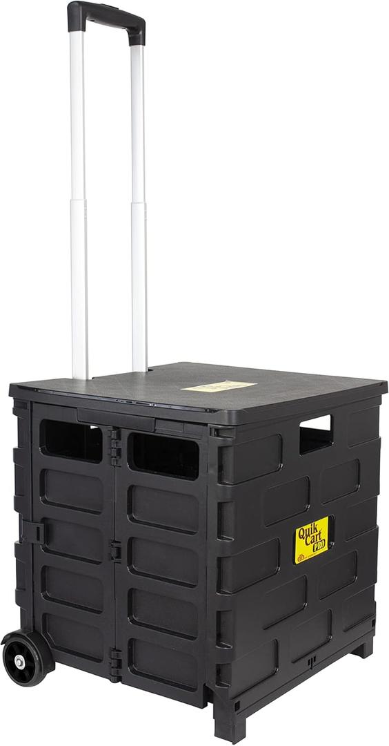 dbest products Quik Cart Pro Wheeled Rolling Crate Teacher Utility with seat Heavy Duty Collapsible Basket with Handle, Black dbest products Quik Cart Pro Wheeled Rolling Crate Teacher Utility with seat Heavy Duty Collapsible Basket with Handle, Black