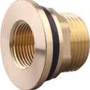 Brass Bulkhead Fitting - 3/4" NPT Female x 1" Straight Male Thread Water Tank Connector with 2 Rubber Rings for Water Tower Tank Barrels (pack of 1)