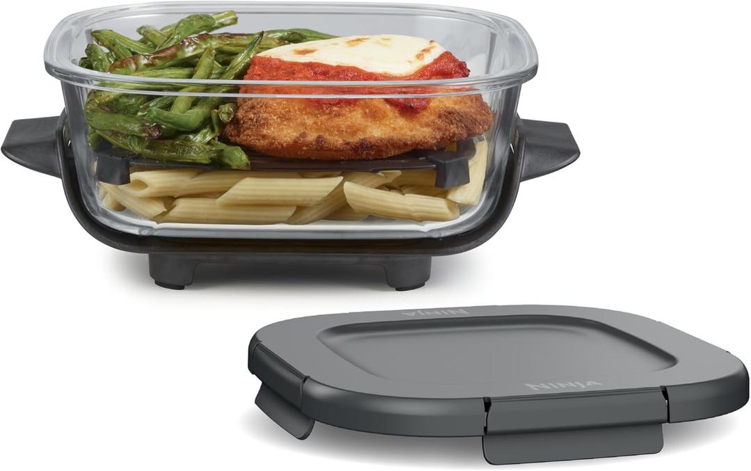 Ninja 6 Cup TempWare Glass Container with Leak-Proof Storage lid, Compatible Crispi Portable Cooking System, Microwave, Freezer and Dishwasher Safe, PFAS Free Glass Cooking Surface