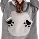 OLAOLA Cat Wearable Blanket Hoodie for Adult, Oversized Animal Hooded Blanket with Pockets & Sleeves, Soft Sherpa Cat Style Sweatshirt Comfy for Birthday Gifts
