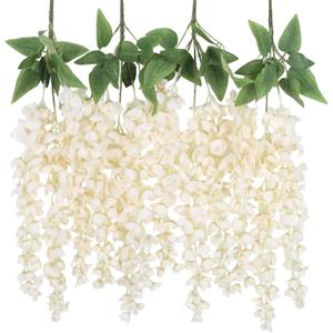 IPOPU Ivory Artificial Wisteria Flower for Outdoors 4PCS Silk Wisteria Hanging Flower Faux Hanging Flowers for Home Wall Arch Party Wedding Decor(Ivory)