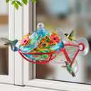 Window Hummingbird Feeder - Hand Blown Glass Mounted Hummingbird Feeder with Strong Suction Cups for Outdoor Window Mount (Blue)