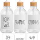 Shampoo and Conditioner Dispenser-Set of 3-16 oz Reusable Pump Bottle Dispenser for Bathroom with 6 Waterproof Stickers - Empty Plastic Refillable Containers for Shower (Clear) (Clear -6 Italic Font Labels)