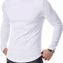 JMIERR Mens Shirts Casual Crewneck Muscle Slim Fitted Workout Gym Athletic T-Shirts Fall Fashion Long Sleeve Shirt for Men, M, White